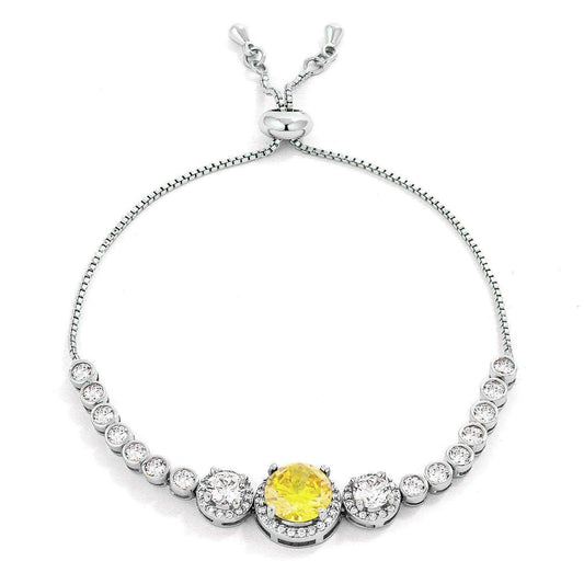 Adjustable Rhodium Plated Graduated Yellow CZ Bolo Style Tennis Bracelet - JGI - Flyclothing LLC