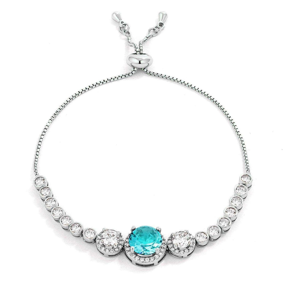 Adjustable Rhodium Plated Graduated Aqua CZ Bolo Style Tennis Bracelet - JGI - Flyclothing LLC