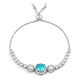 Adjustable Rhodium Plated Graduated Aqua CZ Bolo Style Tennis Bracelet - JGI - Flyclothing LLC