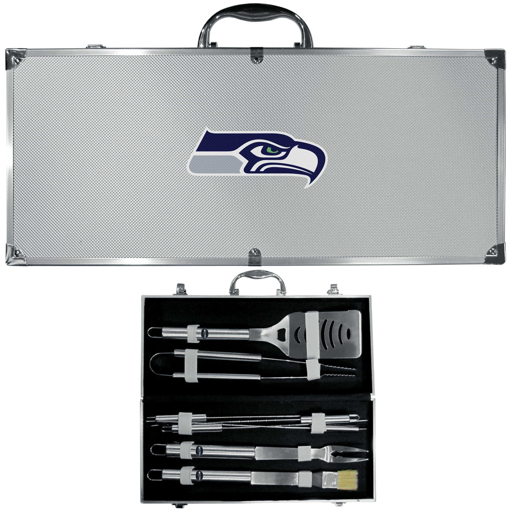 Seattle Seahawks 8 pc Stainless Steel BBQ Set w/Metal Case - Siskiyou Buckle - Flyclothing LLC