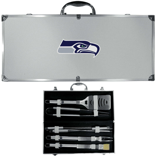 Seattle Seahawks 8 pc Stainless Steel BBQ Set w/Metal Case - Siskiyou Buckle - Flyclothing LLC