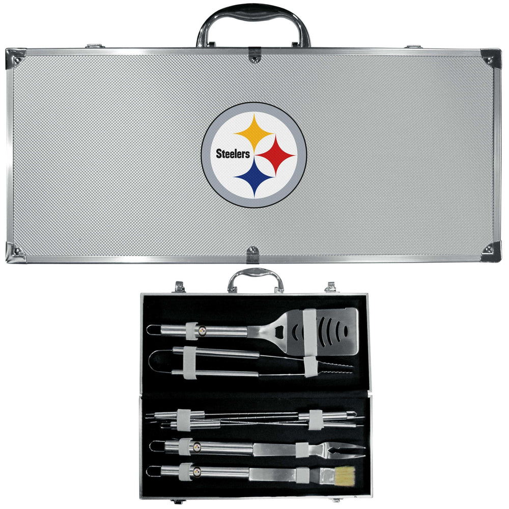 Pittsburgh Steelers 8 pc Stainless Steel BBQ Set w/Metal Case - Siskiyou Buckle - Flyclothing LLC