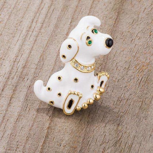 White Dalmatian Brooch With Crystals - JGI - Flyclothing LLC