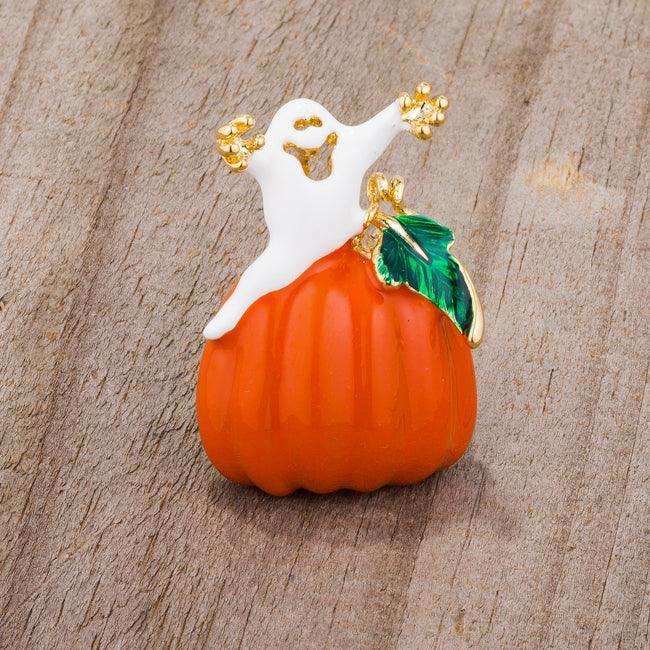 Pumpkin And Ghost Brooch With Crystals - JGI - Flyclothing LLC