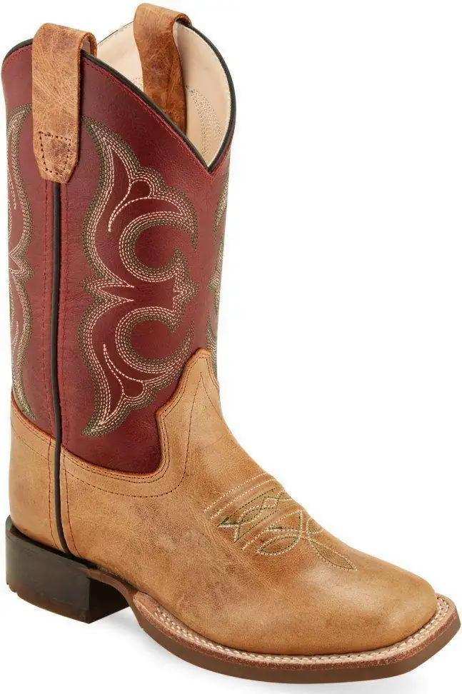 Old West Cactus Tan Red Childrens Square Toe Boots - Old West - Flyclothing LLC