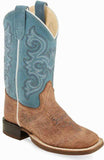 Old West Brown Bull Hide Print Sky Blue Suede Childrens Square Toe Boots - Old West - Flyclothing LLC