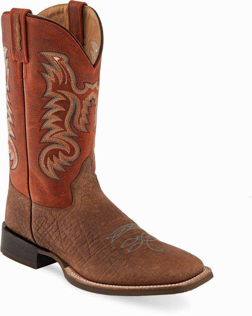 Old West Brown Burnt Red Waxy Mens Square Toe Boots - Old West - Flyclothing LLC
