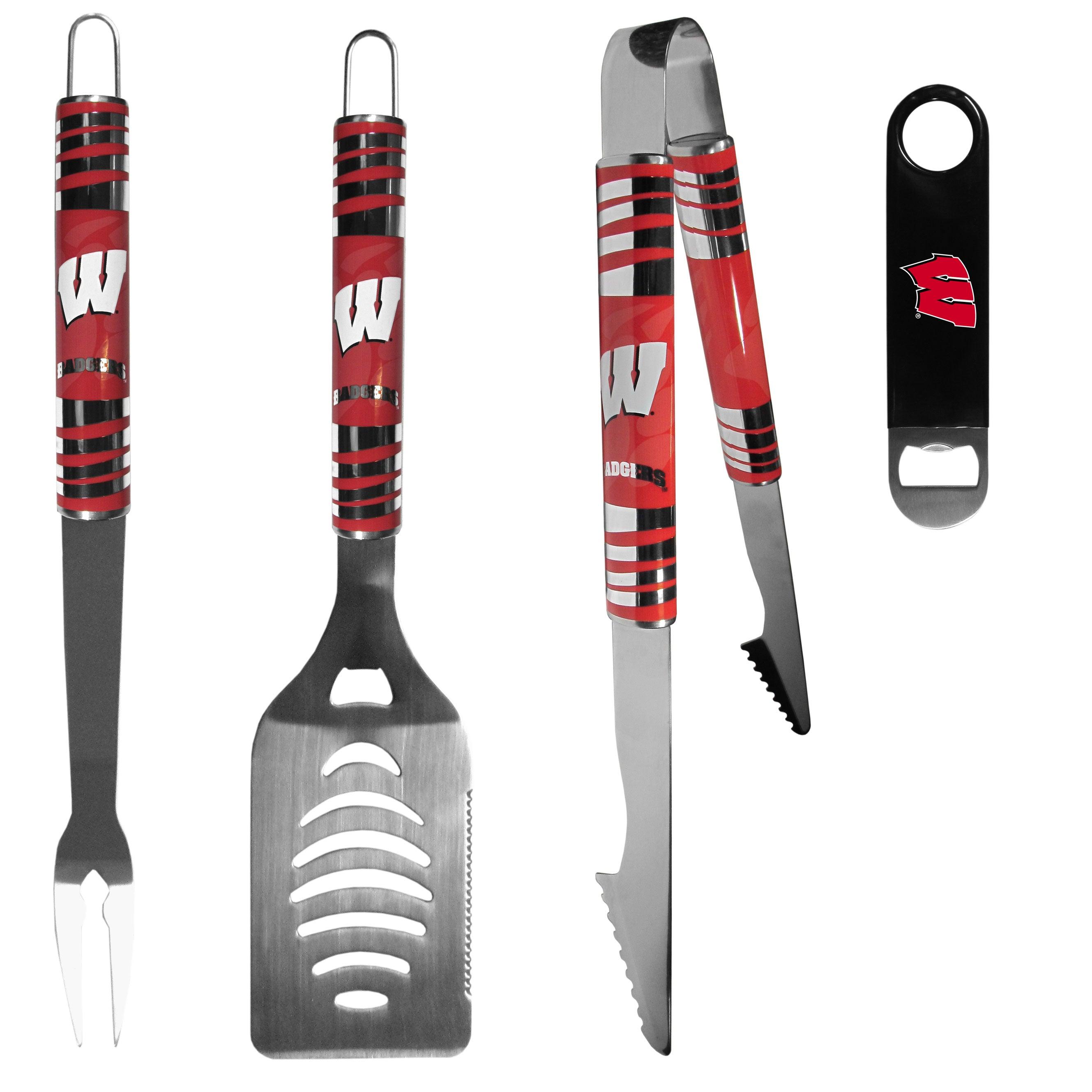 Wisconsin Badgers 3 pc BBQ Set and Bottle Opener - Flyclothing LLC