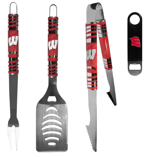 Wisconsin Badgers 3 pc BBQ Set and Bottle Opener - Flyclothing LLC