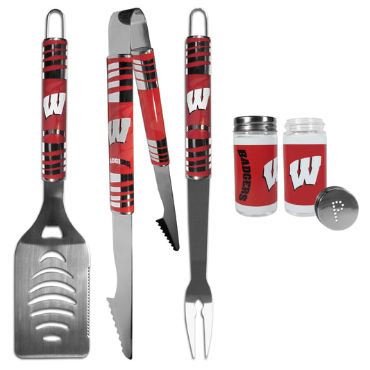 Wisconsin Badgers 3 pc Tailgater BBQ Set and Salt and Pepper Shaker Set - Flyclothing LLC