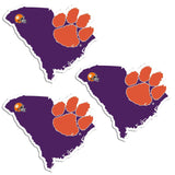 Clemson Tigers Home State Decal, 3pk - Siskiyou Buckle - Flyclothing LLC