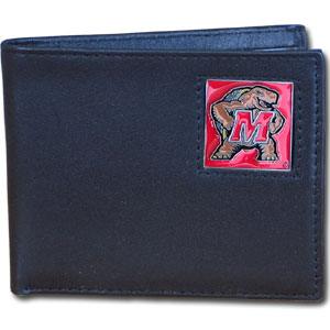 Maryland Terrapins Leather Bi-fold Wallet Packaged in Gift Box - Flyclothing LLC