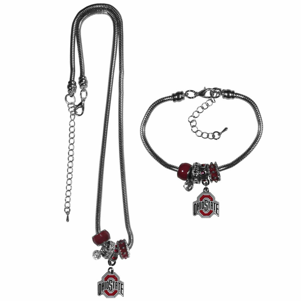 Ohio St. Buckeyes Euro Bead Necklace and Bracelet Set - Siskiyou Buckle - Flyclothing LLC