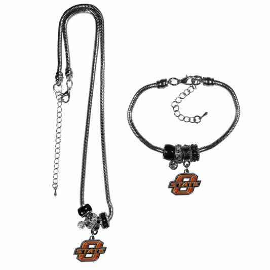 Oklahoma St. Cowboys Euro Bead Necklace and Bracelet Set - Siskiyou Buckle - Flyclothing LLC
