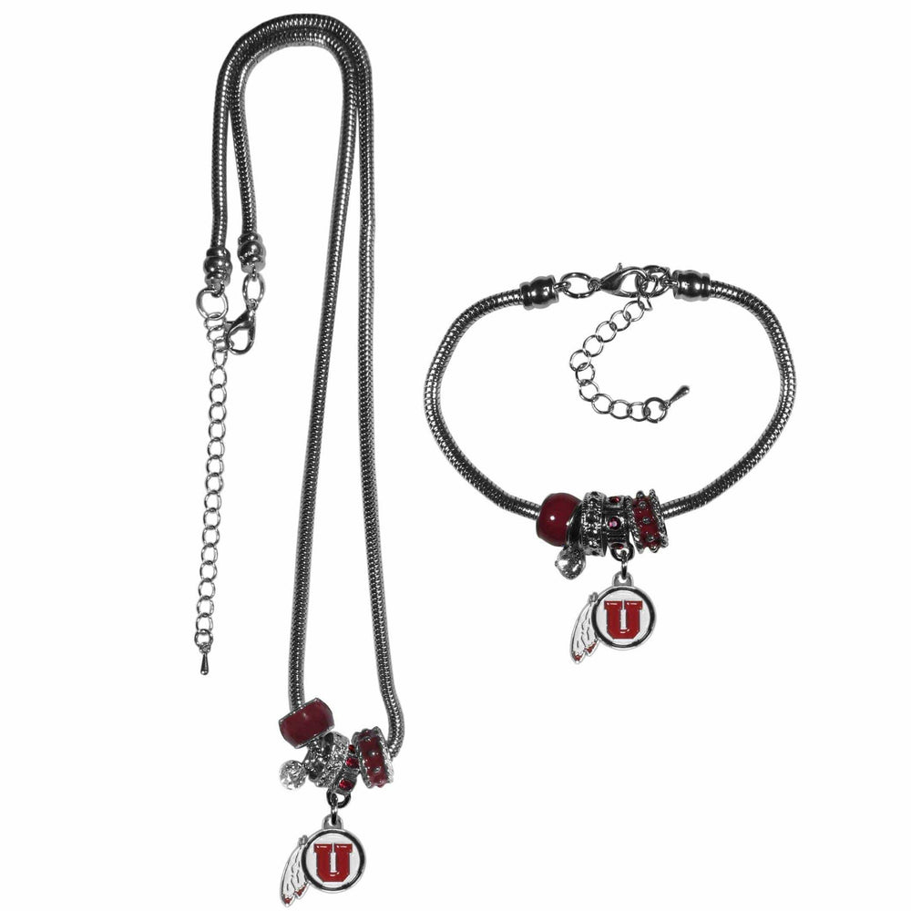 Utah Utes Euro Bead Necklace and Bracelet Set - Siskiyou Buckle - Flyclothing LLC
