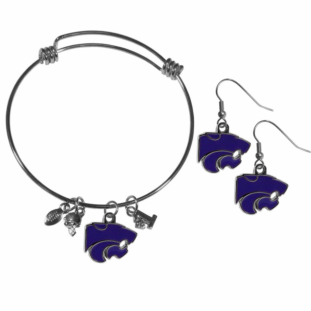 Kansas St. Wildcats Dangle Earrings and Charm Bangle Bracelet Set - Siskiyou Buckle - Flyclothing LLC