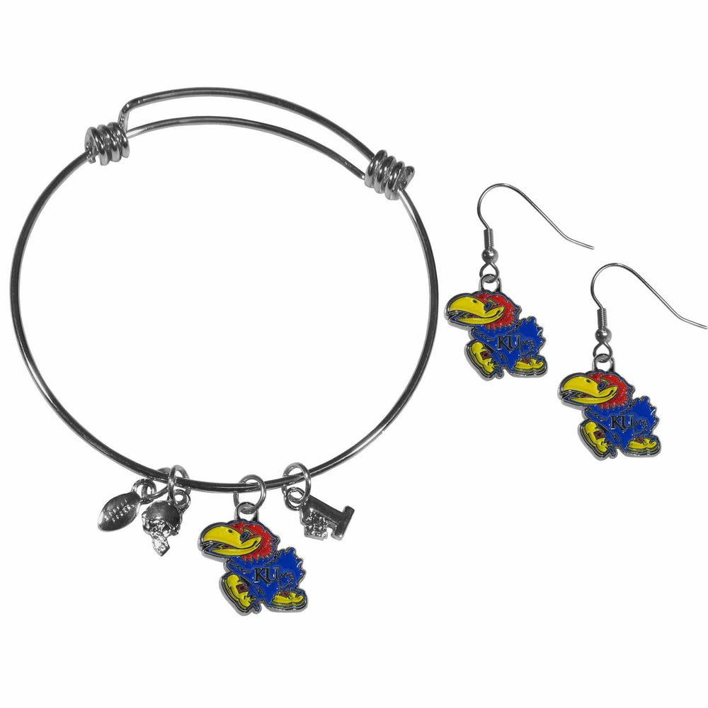 Kansas Jayhawks Dangle Earrings and Charm Bangle Bracelet Set - Siskiyou Buckle - Flyclothing LLC