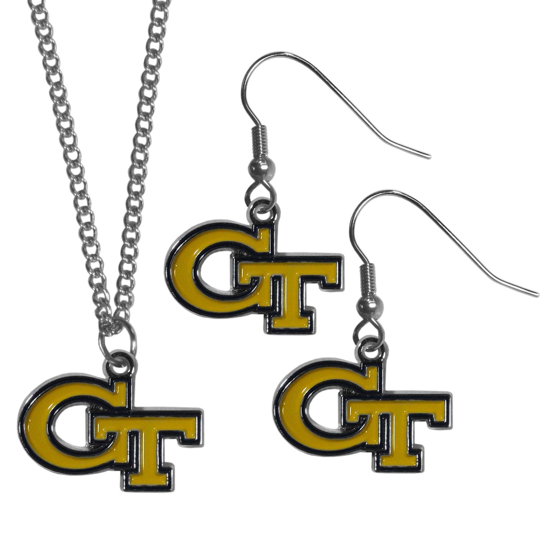 Georgia Tech Yellow Jackets Dangle Earrings and Chain Necklace Set - Flyclothing LLC