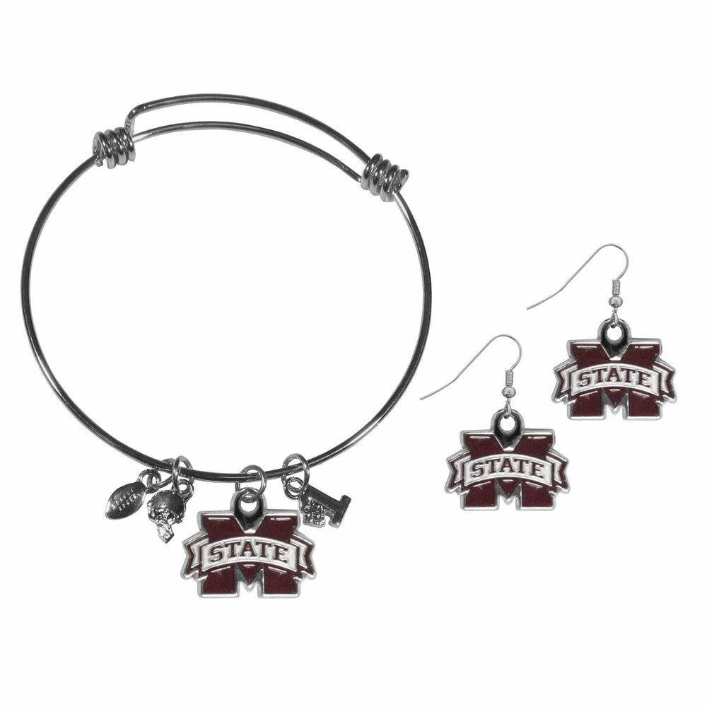 Mississippi St. Bulldogs Dangle Earrings and Charm Bangle Bracelet Set - Siskiyou Buckle - Flyclothing LLC