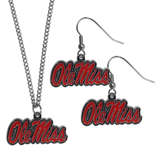 Mississippi Rebels Dangle Earrings and Chain Necklace Set - Flyclothing LLC