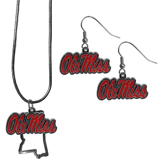 Mississippi Rebels Dangle Earrings and State Necklace Set - Flyclothing LLC