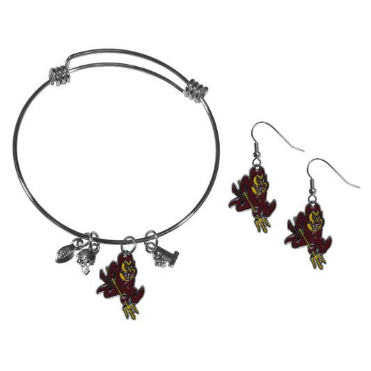 Arizona St. Sun Devils Dangle Earrings and Charm Bangle Bracelet Set - Flyclothing LLC