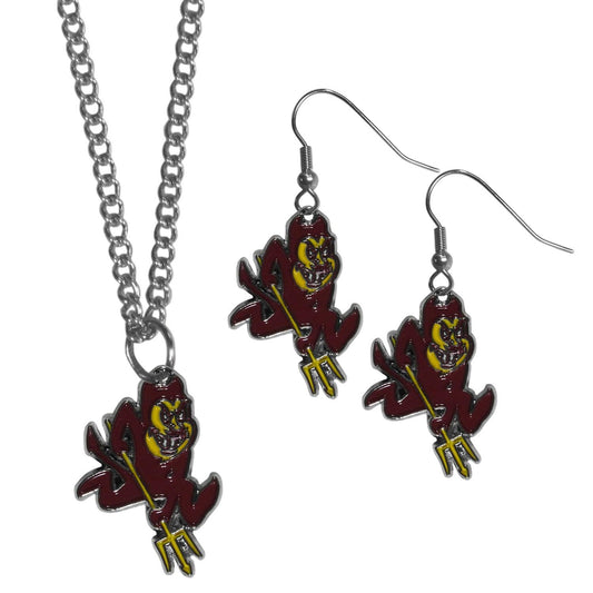 Arizona St. Sun Devils Dangle Earrings and Chain Necklace Set - Flyclothing LLC