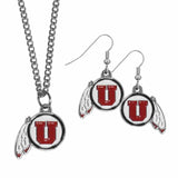 Utah Utes Dangle Earrings and Chain Necklace Set - Siskiyou Buckle - Flyclothing LLC