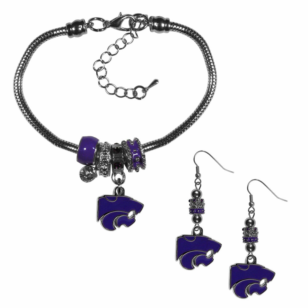 Kansas St. Wildcats Euro Bead Earrings and Bracelet Set - Siskiyou Buckle - Flyclothing LLC