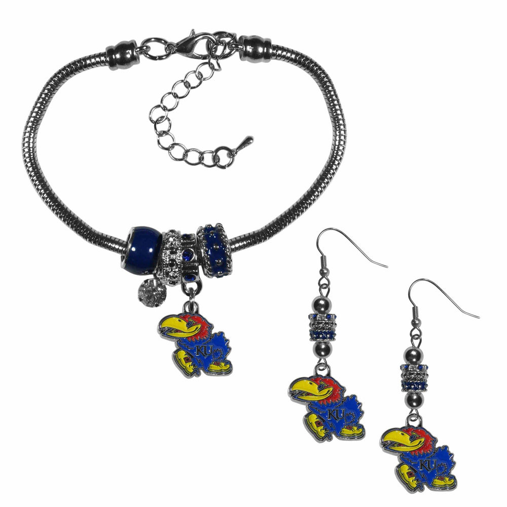 Kansas Jayhawks Euro Bead Earrings and Bracelet Set - Siskiyou Buckle - Flyclothing LLC
