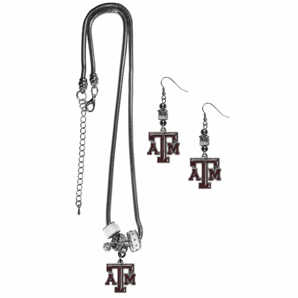 Texas A & M Aggies Euro Bead Earrings and Necklace Set - Siskiyou Buckle - Flyclothing LLC