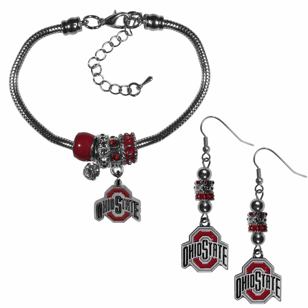 Ohio St. Buckeyes Euro Bead Earrings and Bracelet Set - Siskiyou Buckle - Flyclothing LLC