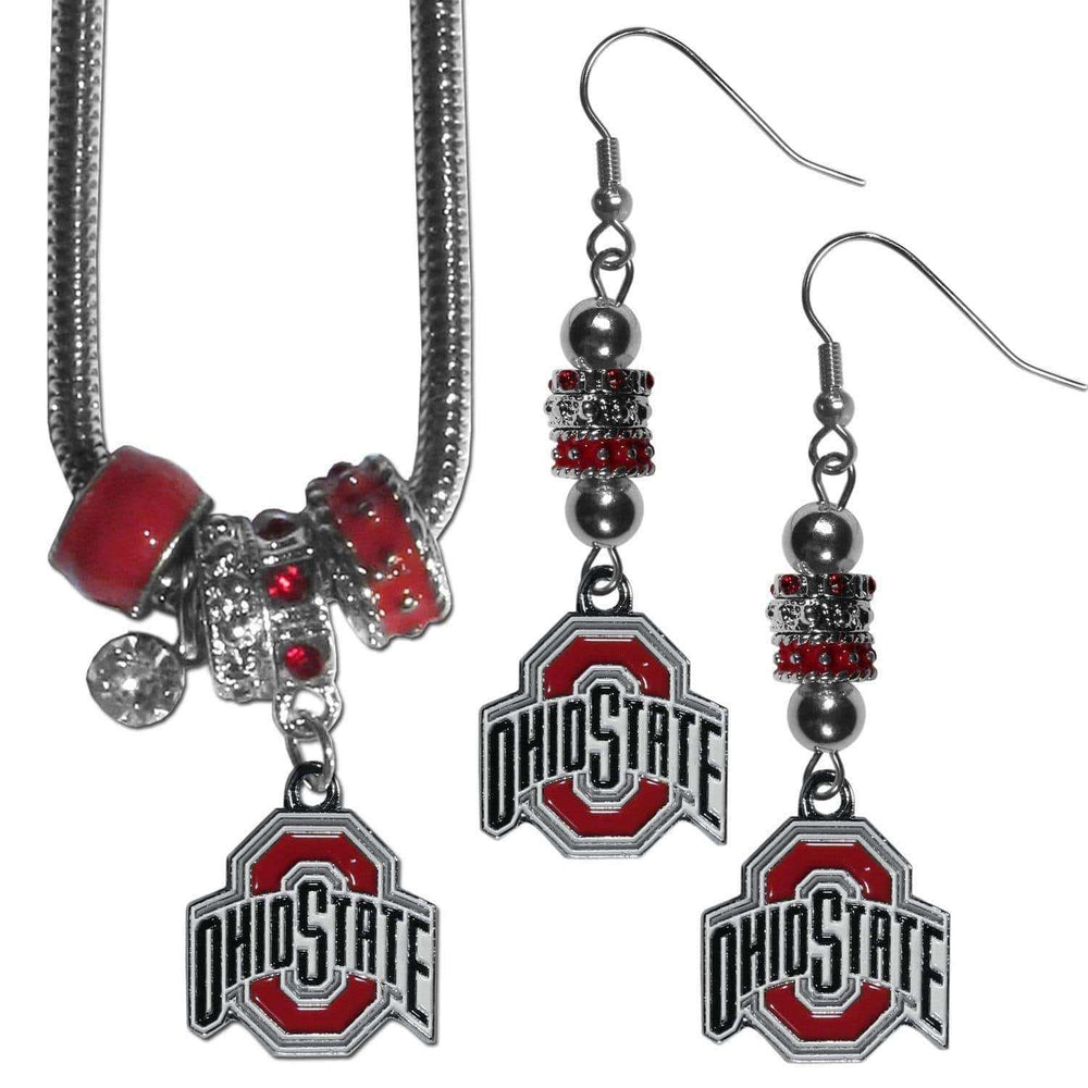 Ohio St. Buckeyes Euro Bead Earrings and Necklace Set - Siskiyou Buckle - Flyclothing LLC