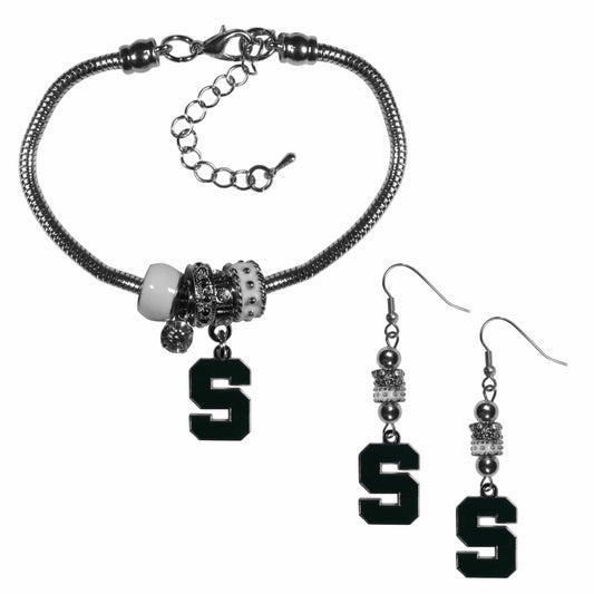 Michigan St. Spartans Euro Bead Earrings and Bracelet Set - Siskiyou Buckle - Flyclothing LLC