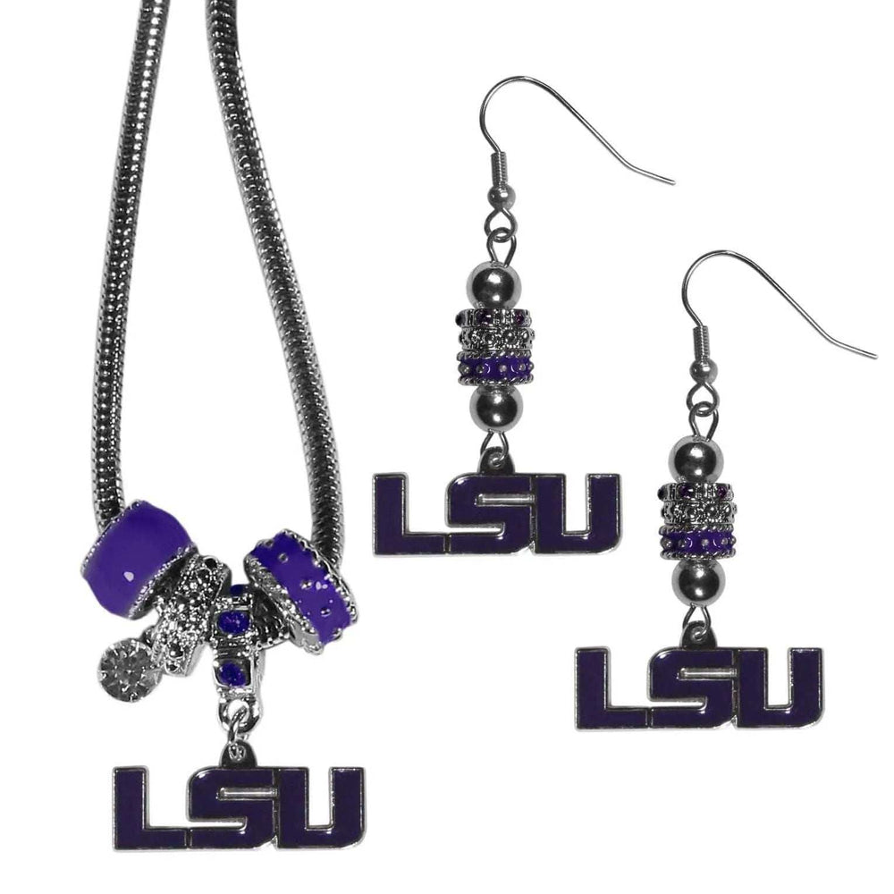 LSU Tigers Euro Bead Earrings and Necklace Set - Siskiyou Buckle - Flyclothing LLC