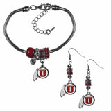 Utah Utes Euro Bead Earrings and Bracelet Set - Siskiyou Buckle - Flyclothing LLC