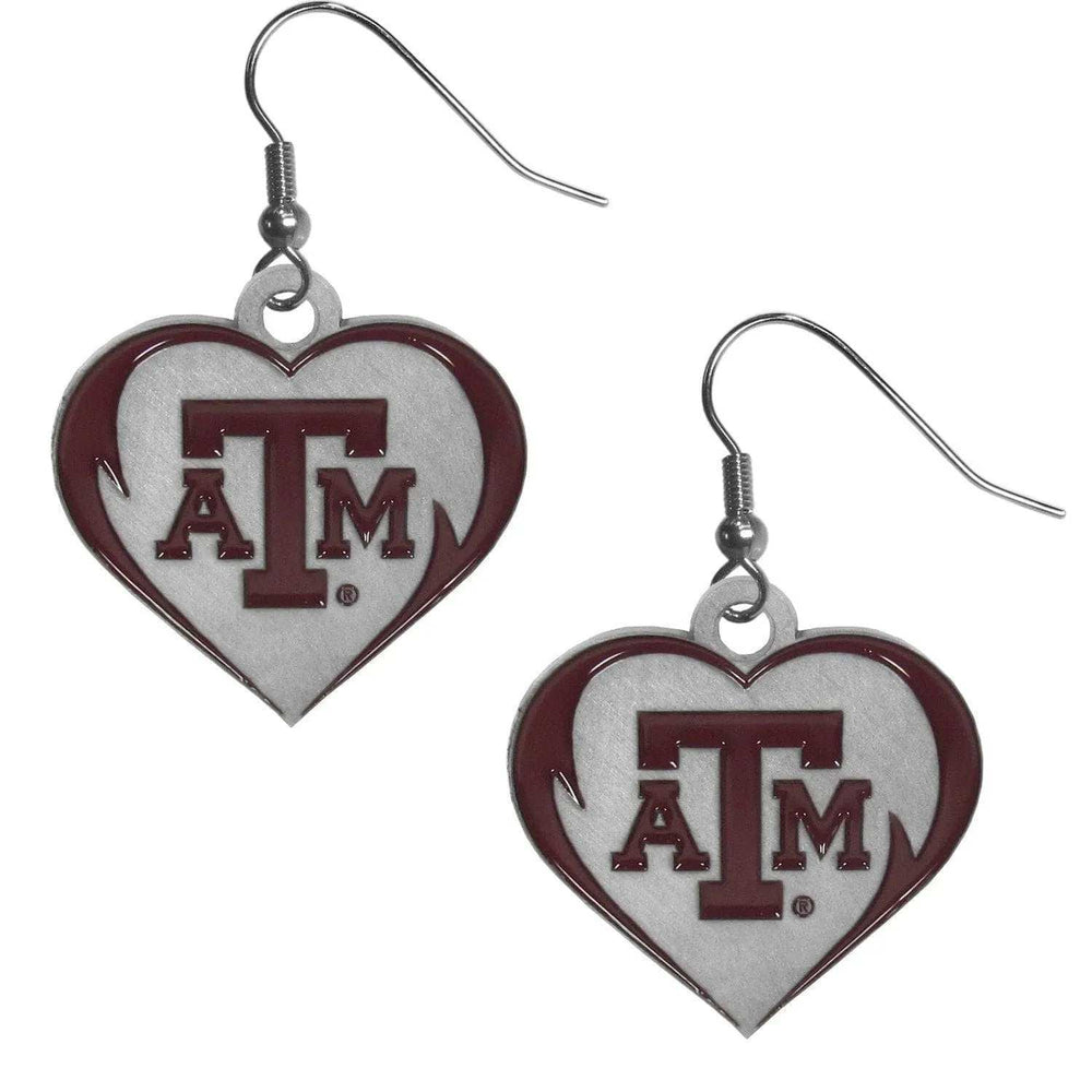 Texas A & M Aggies Heart Dangle Earrings - Siskiyou Buckle - Flyclothing LLC