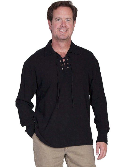 Scully BLACK MEN'S LACE UP FRONT SHIRT - Scully Leather - Flyclothing LLC