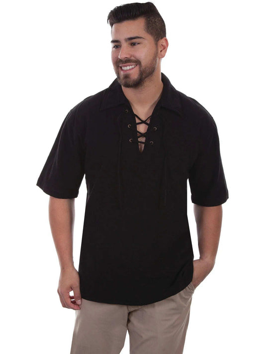 Scully BLACK S/S MEN'S LACE UP FRONT SHIRT - Scully Leather - Flyclothing LLC