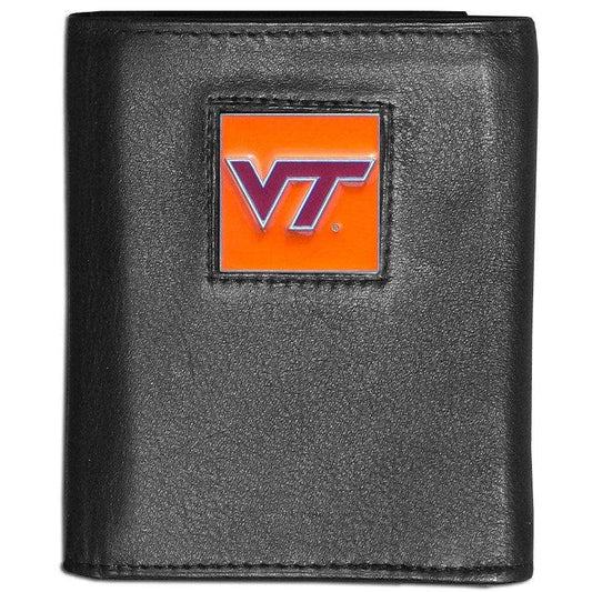 Virginia Tech Hokies Deluxe Leather Tri-fold Wallet Packaged in Gift Box - Siskiyou Buckle - Flyclothing LLC
