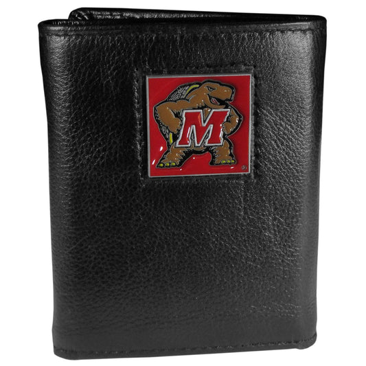 Maryland Terrapins Deluxe Leather Tri-fold Wallet Packaged in Gift Box - Flyclothing LLC