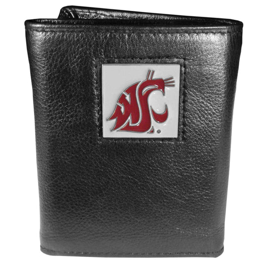 Washington St. Cougars Deluxe Leather Tri-fold Wallet Packaged in Gift Box - Siskiyou Buckle - Flyclothing LLC