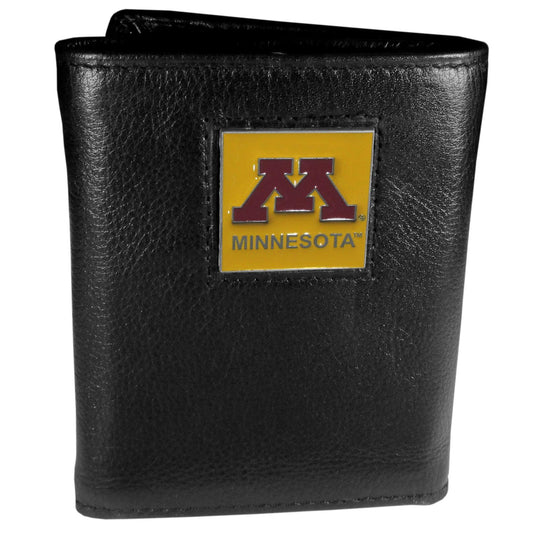 Minnesota Golden Gophers Deluxe Leather Tri-fold Wallet Packaged in Gift Box - Flyclothing LLC