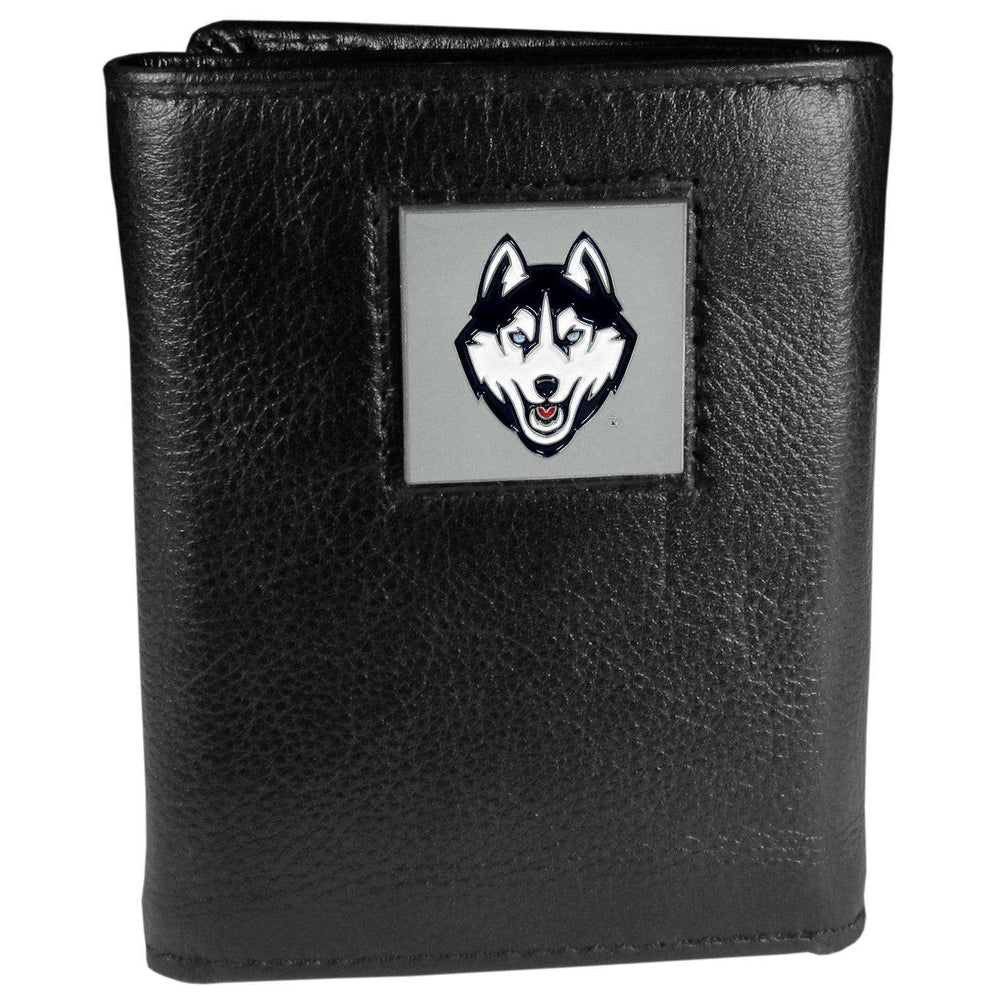 UCONN Huskies Deluxe Leather Tri-fold Wallet Packaged in Gift Box - Siskiyou Buckle - Flyclothing LLC