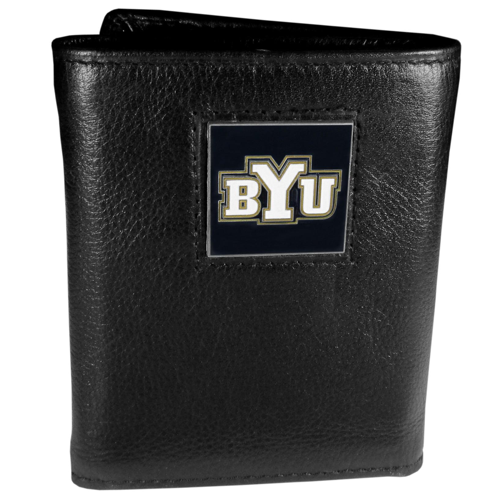 BYU Cougars Deluxe Leather Tri-fold Wallet Packaged in Gift Box - Flyclothing LLC