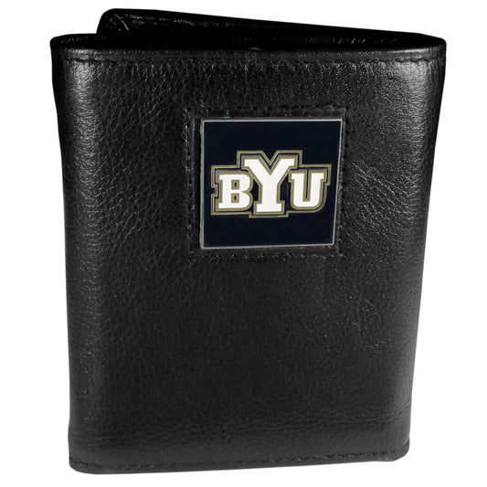 BYU Cougars Deluxe Leather Tri-fold Wallet Packaged in Gift Box - Flyclothing LLC