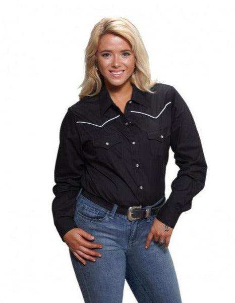 Cumberland Outfitters Ladies Black W/ White Piping Snap Shirt - Cumberland Outfitters - Flyclothing LLC