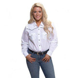 Cumberland Outfitters Ladies White W/ Black Piping Snap Shirt - Cumberland Outfitters - Flyclothing LLC