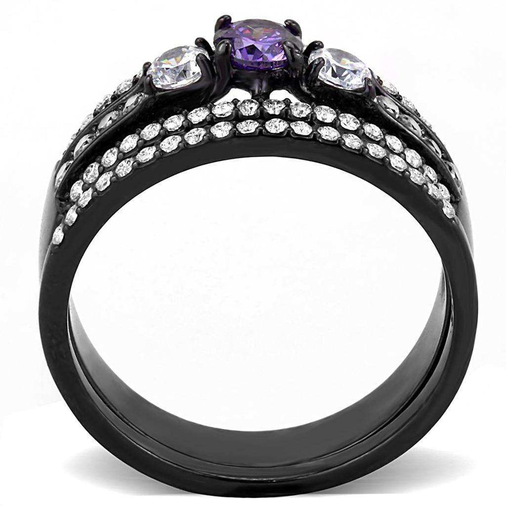 Alamode IP Black(Ion Plating) Stainless Steel Ring with AAA Grade CZ in Amethyst - Alamode - Flyclothing LLC