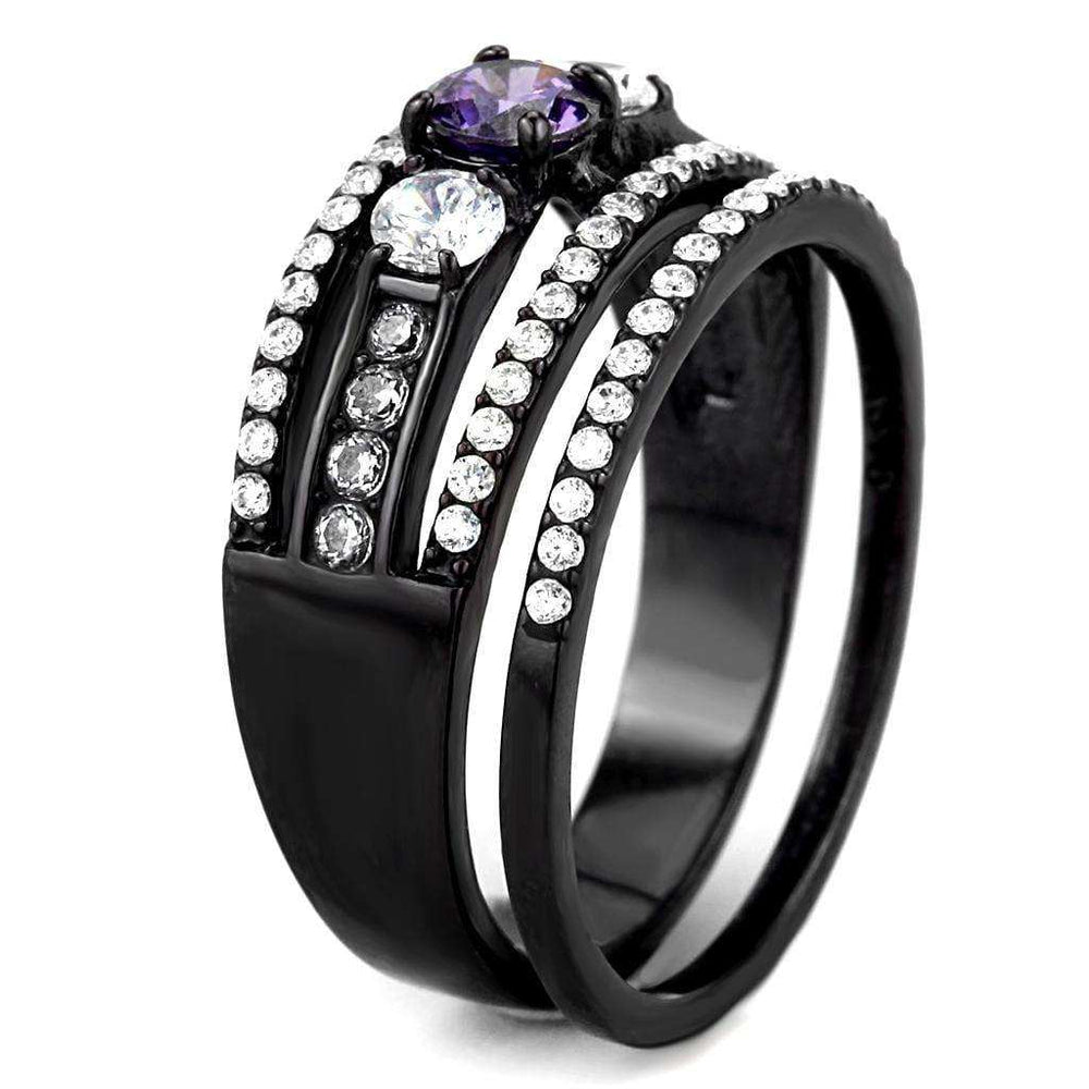 Alamode IP Black(Ion Plating) Stainless Steel Ring with AAA Grade CZ in Amethyst - Alamode - Flyclothing LLC